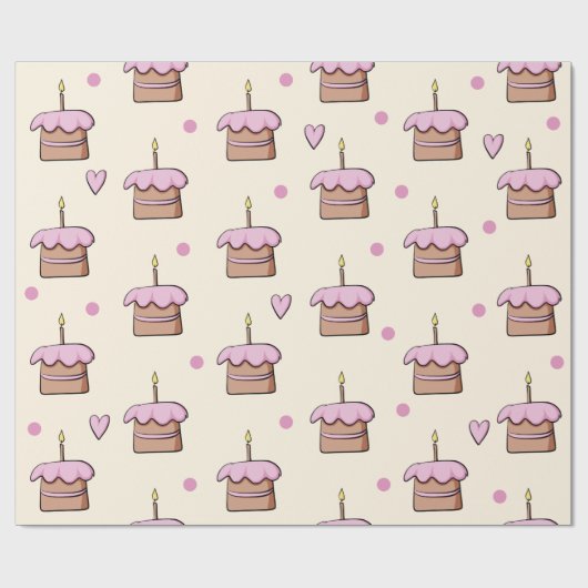 Pasteelgeel en roze cake en uw harten verjaardag cadeaupapier (Vlak)