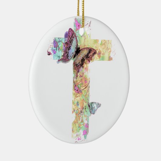 Pasteelkruis en botervliegen keramisch ornament (Rechts)