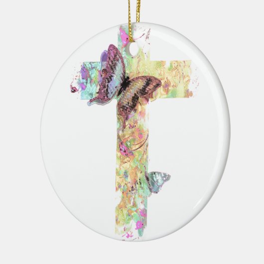 Pasteelkruis en botervliegen keramisch ornament (Links)