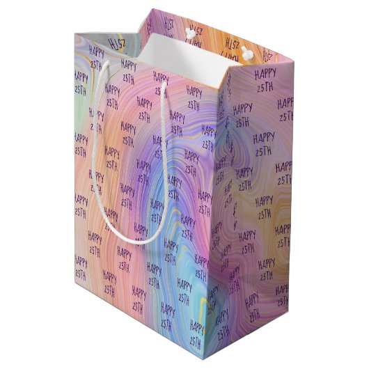 Pasteelregenboog 25e verjaardag Middelgrote Gift B Medium Cadeauzakje (Achterkant Gekanteld)