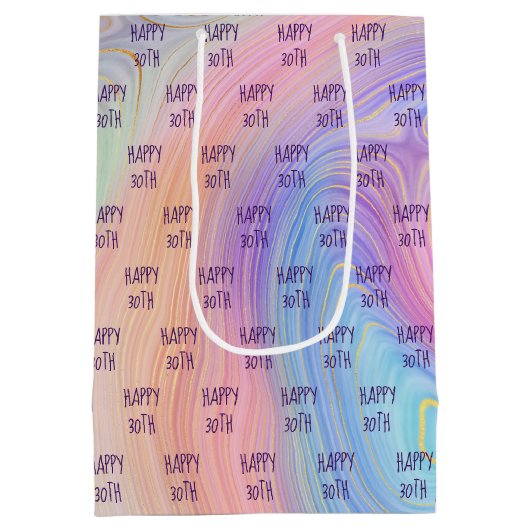 Pasteelregenboog 30e verjaardag Middelgrote Gift B Medium Cadeauzakje (Achterkant)