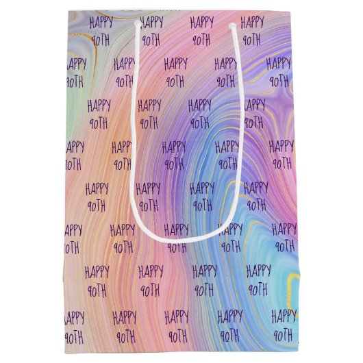 Pasteelregenboog 90e verjaardag Middelgrote Gift B Medium Cadeauzakje (Achterkant)