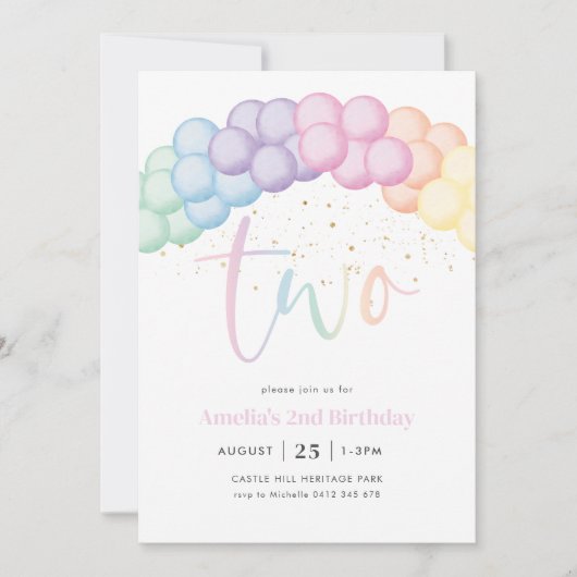 Pasteelregenboogballonplein 2e verjaardag kaart (Voorkant)
