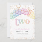 Pasteelregenboogballonplein 2e verjaardag kaart (Voorkant)