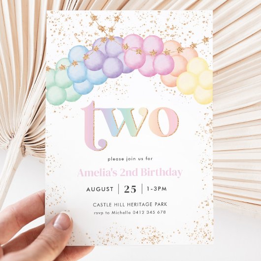 Pasteelregenboogballonplein 2e verjaardag kaart