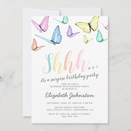 Pasteelregenboogbots verrassenfeest kaart (Voorkant)