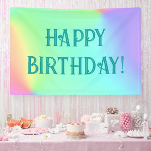 Pasteelregenbooggradiënt Happy Birthday Spandoek