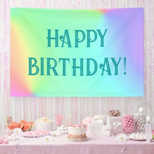Pasteelregenbooggradiënt Happy Birthday Spandoek (Feest)
