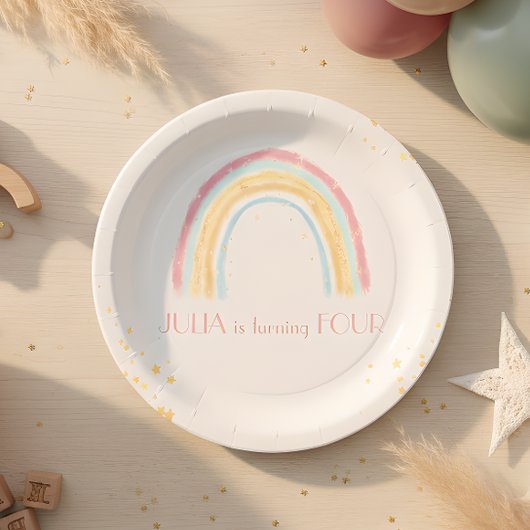 Pasteelregenboogmousserende dag papieren bordje