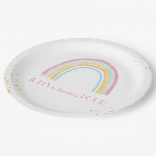 Pasteelregenboogmousserende dag papieren bordje (Gekanteld)