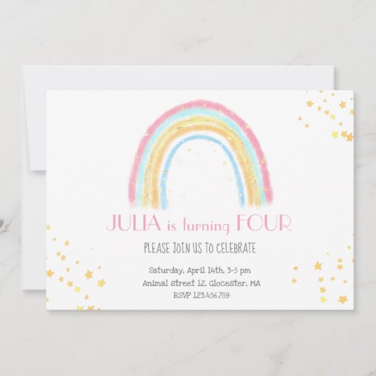 Pasteelregenboogmousserende vogels uitnodiging (Voorkant)