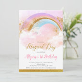 Pasteelregenboogroze en goudverjaardag kaart (Staand voorkant)