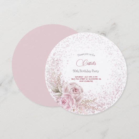 Pasteelroze rozen volwassenen Maandag uitnodiging (Voorkant / Achterkant)