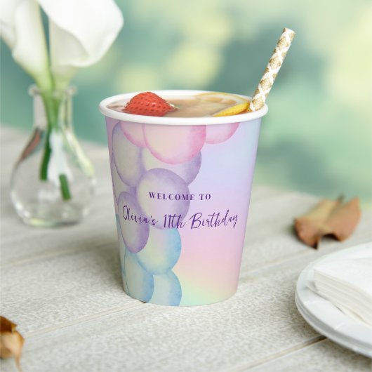 Pasteelvormige Iridescent Ballon Arch Birthday Pap Papieren Bekers (Insitu)