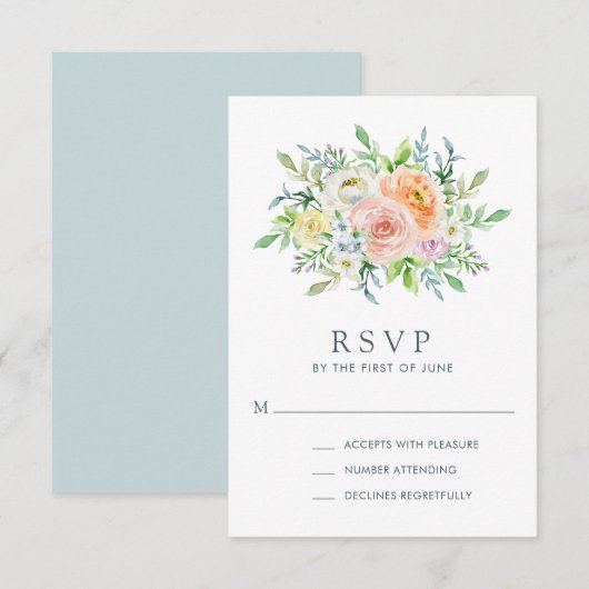 pasteelWaterverf Floral Bouquet Wedding RSVP Kaartje (Voorkant / Achterkant)