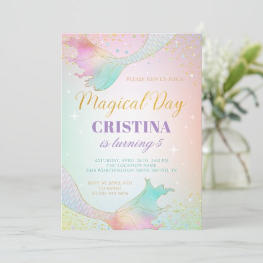 pasteelzeemeermin in het kader van de uitnodiging (Staand voorkant)