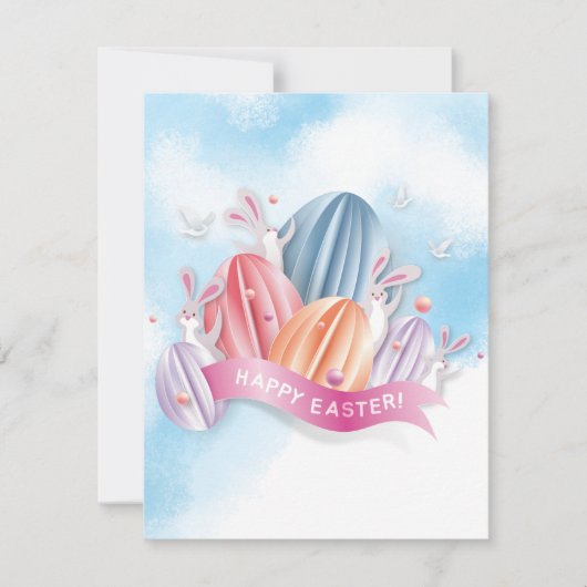 pasteipap 3D-paaseieren met uitnodiging van bunny (Voorkant)