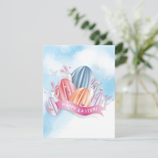 pasteipap 3D-paaseieren met uitnodiging van bunny (Staand voorkant)