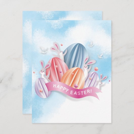 pasteipap 3D-paaseieren met uitnodiging van bunny (Voorkant / Achterkant)