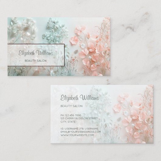 Pastel 3D Boho Bloemen Visitekaartje (Voorkant / Achterkant)