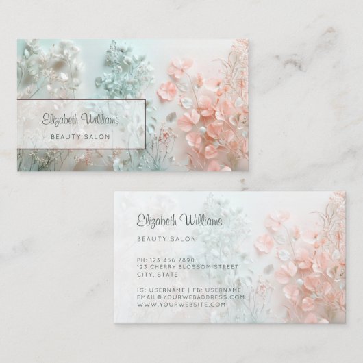 Pastel 3D Boho Bloemen Visitekaartje (Voorkant / Achterkant)