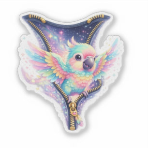 Pastel 3D Papegaai Rits Vinyl Sticker