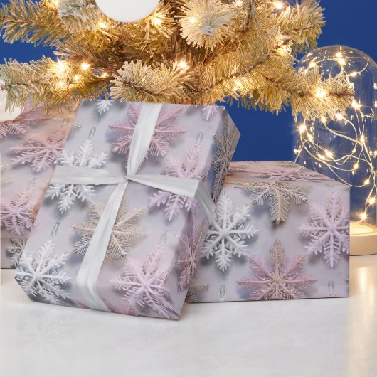 Pastel 3D Sneeuwvlokken Cadeaupapier (Feestdagen)
