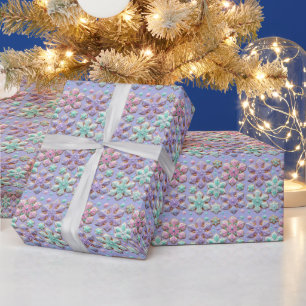 Pastel 3D sneeuwvlokken op Paarse Cadeaupapier