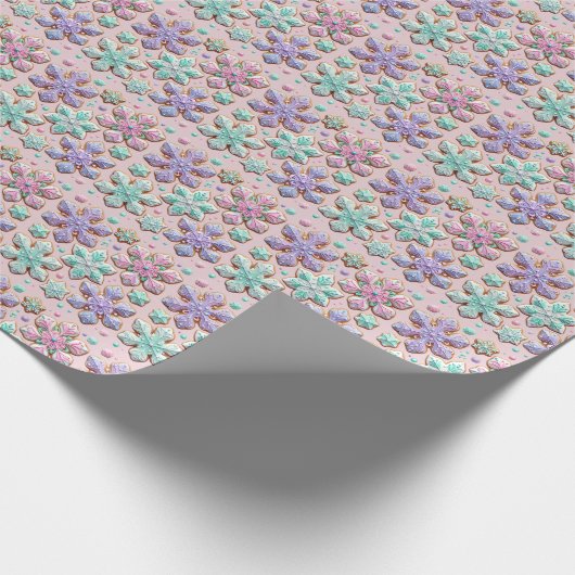 Pastel 3D sneeuwvlokken op roze Cadeaupapier (Hoek)