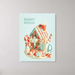 pastel 3D snoep huis zoete magie Canvas Afdruk