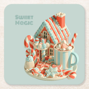 Pastel 3D Snoep Huis Zoete Magie Kartonnen Onderzetters
