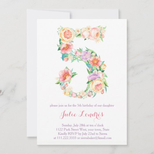 Pastel 5th Birthday nodigt Alfresco uit Kaart (Voorkant)