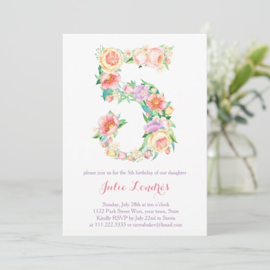 Pastel 5th Birthday nodigt Alfresco uit Kaart (Staand voorkant)
