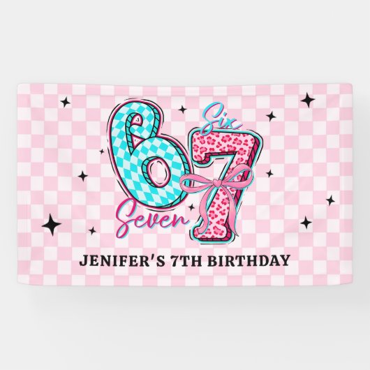 Pastel 67 Six Seven Girl Birthday Party Spandoek (Horizontaal)