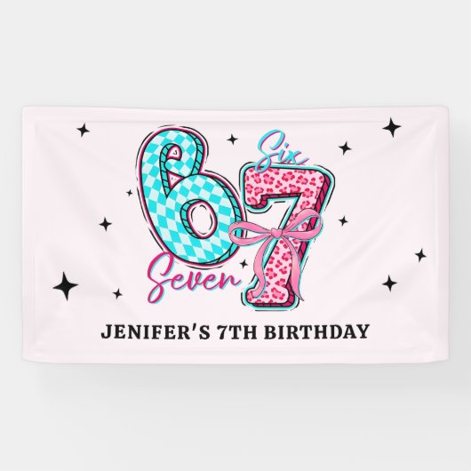 Pastel 67 Six Seven Girl Birthday Party Spandoek (Horizontaal)