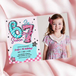 Pastel 67 Six Seven Meisje Verjaardagsfeest Foto Kaart