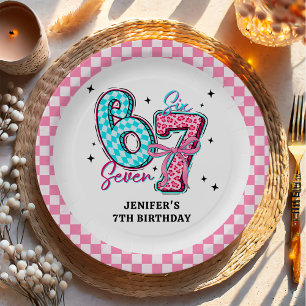 Pastel 67 Zes Zeven Meisje Verjaardagsfeestje Papieren Bordje