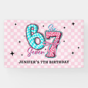 Pastel 67 Zes Zeven Meisje Verjaardagsfeestje Spandoek