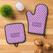 Pastel Aangepaste roze en lavender Striped Ovenwant & Pannenlap Set (Top down)