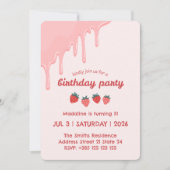 Pastel Aardbeien Verjaardagsfeestje Uitnodiging (Voorkant)