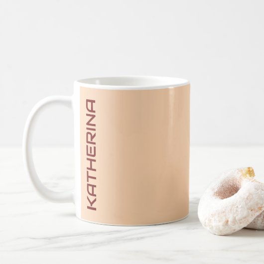 Pastel abrikoos effen kleur gepersonaliseerd koffiemok (Met donut)