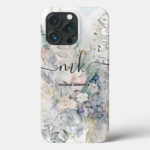 Pastel Abstract Bloemen Monogram Naam Case-Mate iPhone Case