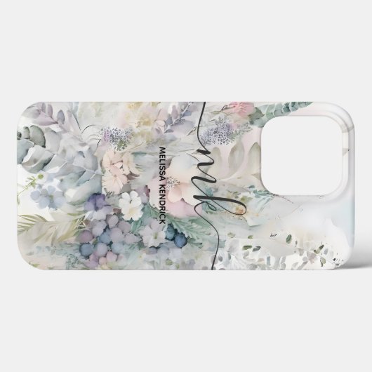Pastel Abstract Bloemen Monogram Naam Case-Mate iPhone Case (Achterkant (horizontaal))
