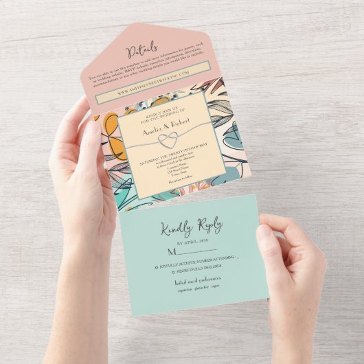Pastel Abstract Boho Bruiloft All In One Uitnodiging (Afscheurbaar)