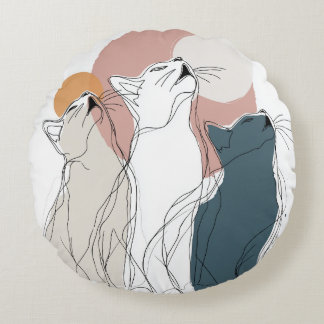 Pastel Abstract Cat Pack Round Pillow Rond Kussen