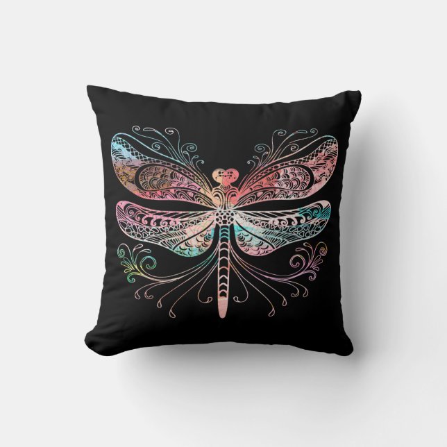 Pastel Abstract Dragonfly Black Kussen (Voorkant)
