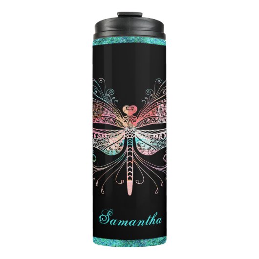 Pastel Abstract Dragonfly Black Thermosbeker (Voorkant)