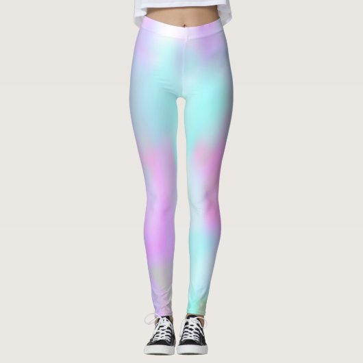 Pastel Abstract Faux Holografisch Roze Snoep Leggings (Voorkant)