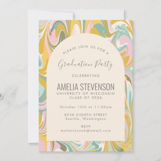 Pastel Abstract Marble Photo Graduparty Kaart (Voorkant)