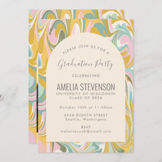 Pastel Abstract Marble Photo Graduparty Kaart (Voorkant / Achterkant)